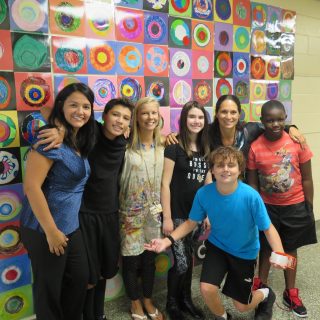 Hilltop students with Art instructor Erin Girling, Principal Christine Ditrano and Assistant Principal Brenda Torres-Vera