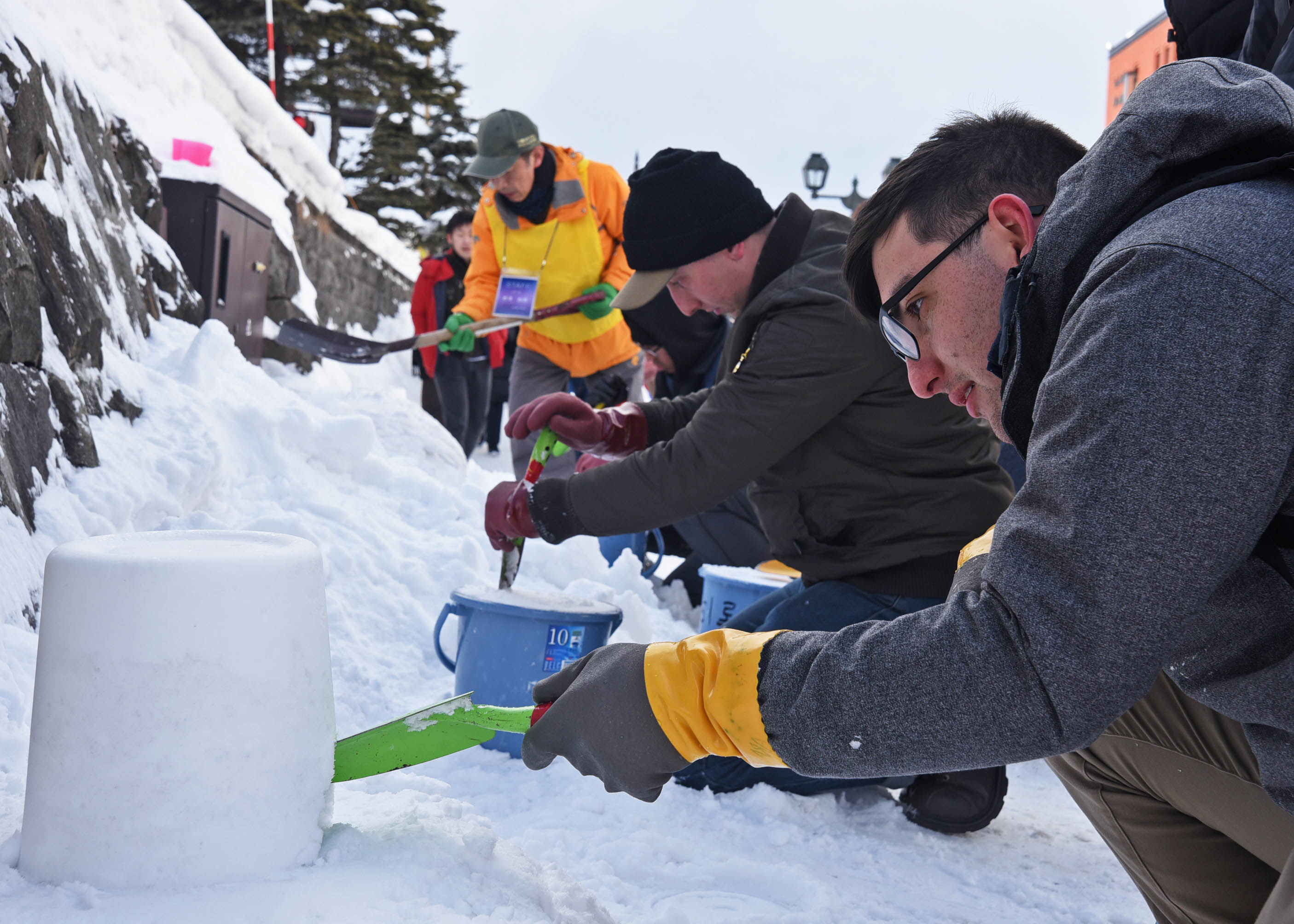 Blue Ridge Sailors make snow lanterns in Otaru, Japan